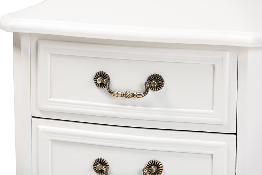 Baxton Studio Gabrielle Traditional French Country Provincial White-Finished 3-Drawer Wood Nightstand | Nightstands | Modishstore - 5