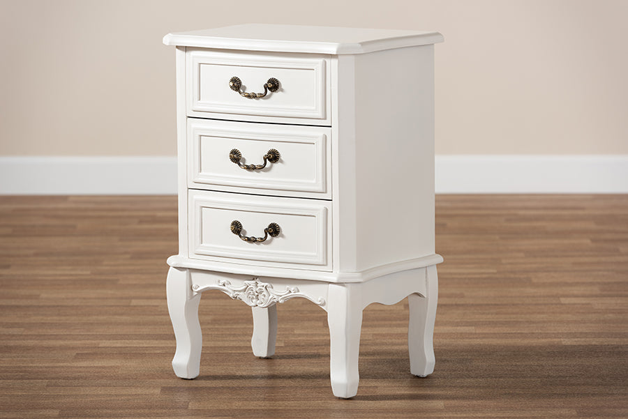 Baxton Studio Gabrielle Traditional French Country Provincial White-Finished 3-Drawer Wood Nightstand | Nightstands | Modishstore - 3