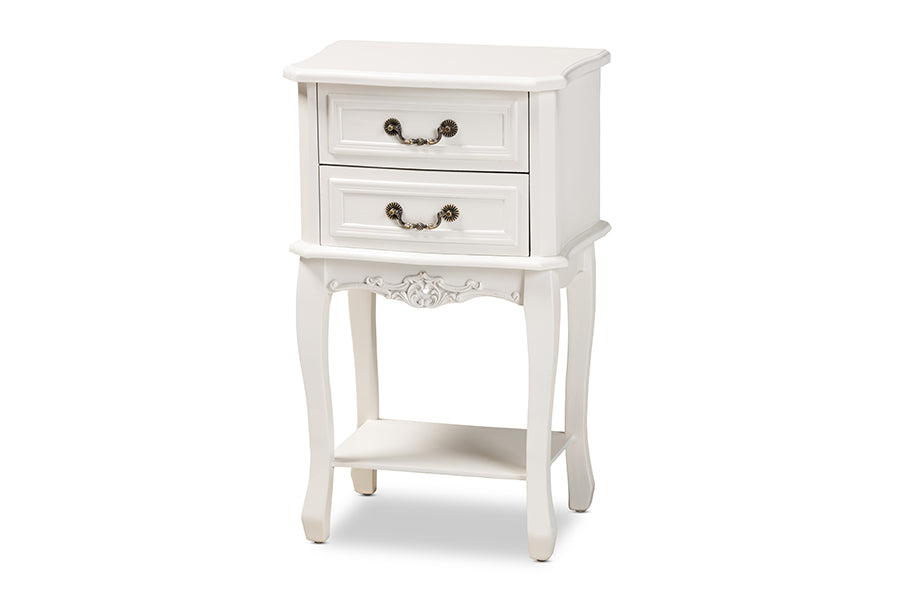 baxton studio gabrielle traditional french country provincial white finished 2 drawer wood nightstand | Modish Furniture Store-3
