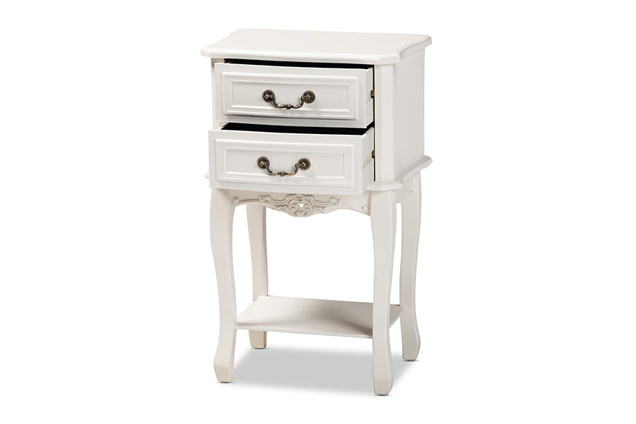 baxton studio gabrielle traditional french country provincial white finished 2 drawer wood nightstand | Modish Furniture Store-2
