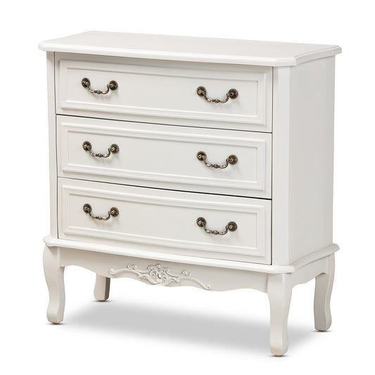 Baxton Studio Gabrielle Traditional French Country Provincial White-Finished 3-Drawer Wood Storage Cabinet | Cabinets | Modishstore