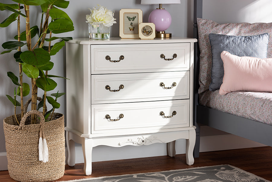 Baxton Studio Gabrielle Traditional French Country Provincial White-Finished 3-Drawer Wood Storage Cabinet | Cabinets | Modishstore - 2