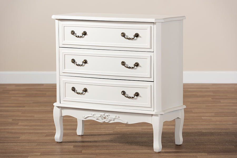 Baxton Studio Gabrielle Traditional French Country Provincial White-Finished 3-Drawer Wood Storage Cabinet | Cabinets | Modishstore - 3