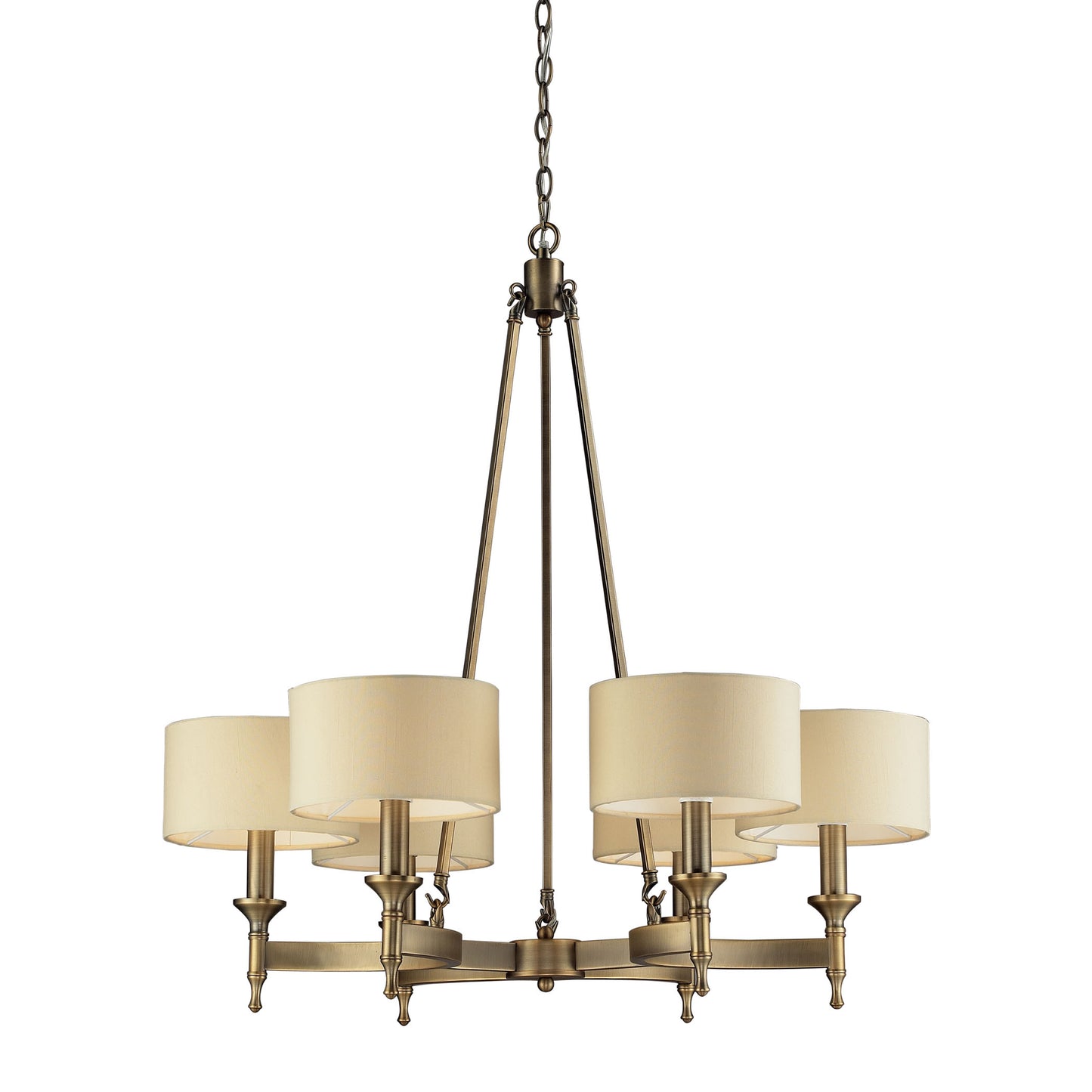 Pembroke 6-Light Chandelier in Antique Brass with Tan Fabric Shades ELK Lighting | Chandeliers | Modishstore