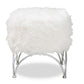baxton studio celia modern and contemporary white faux fur upholstered silver metal ottoman | Modish Furniture Store-3