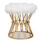 baxton studio leonie glam and luxe white faux fur upholstered gold finished metal ottoman | Modish Furniture Store-2