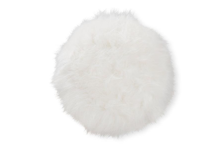 baxton studio leonie glam and luxe white faux fur upholstered gold finished metal ottoman | Modish Furniture Store-3