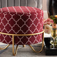 Baxton Studio Candice Glam and Luxe Red Quatrefoil Velvet Fabric Upholstered Gold Finished Metal Ottoman | Modishstore | Ottomans