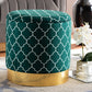 Baxton Studio Serra Glam and Luxe Teal Green Quatrefoil Velvet Fabric Upholstered Gold Finished Metal Storage Ottoman | Modishstore | Ottomans