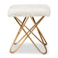 baxton studio valle glam and luxe white faux fur upholstered gold finished metal ottoman | Modish Furniture Store-3
