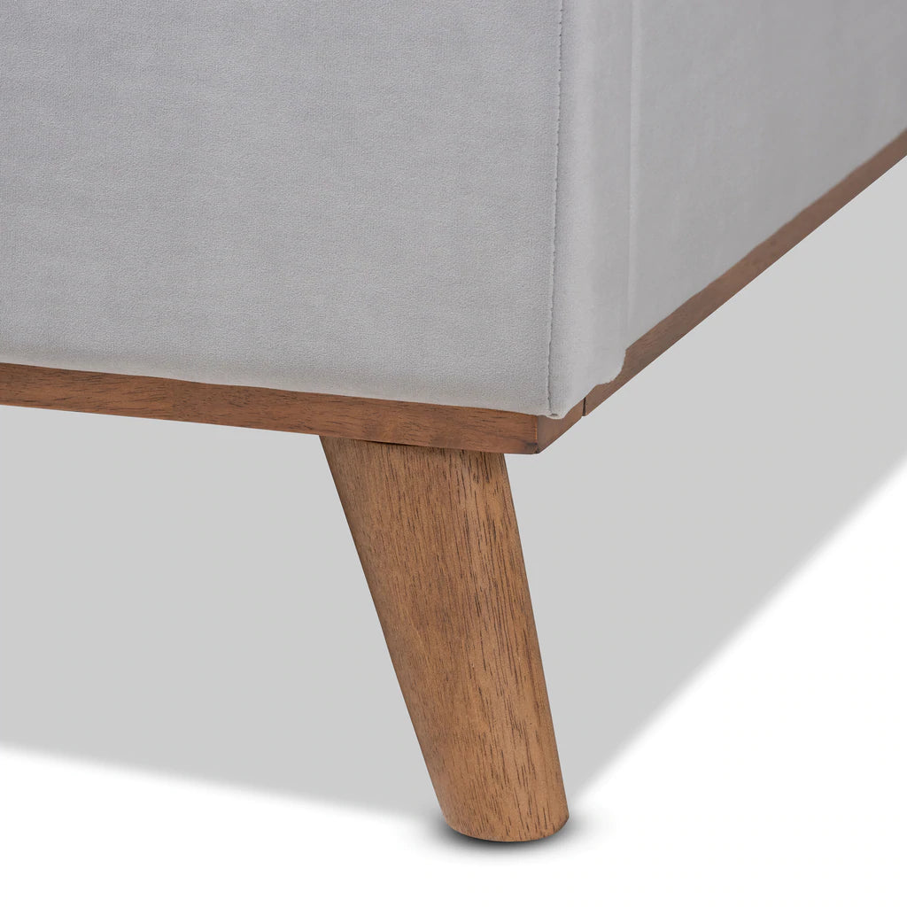 Baxton Studio Adelie Modern Glam Light Grey Velvet Fabric Upholstered Walnut Brown Finished Wood King Size Wingback Platform Bed | Beds | Modishstore - 6
