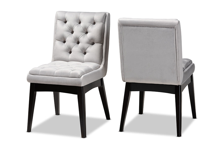 Baxton Studio Makar Modern Transitional Light Grey Fabric Upholstered and Walnut Brown Finished Wood 2-Piece Dining Chair Set Set | Modishstore | Dining Chairs - 2