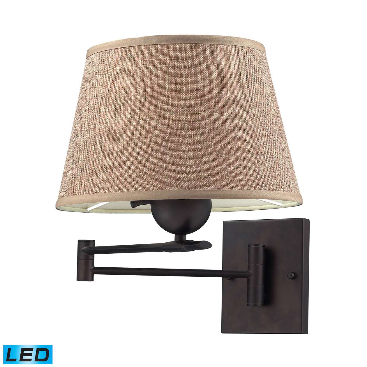 Swingarms 1-Light Swingarm Wall Lamp in Aged Bronze with Beige Linen Shade - Includes LED Bulb | Sconces | Modishstore