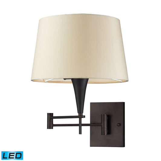 Swingarms 1-Light Swingarm Wall Lamp in Aged Bronze with Beige Fabric Shade - Includes LED Bulb | Sconces | Modishstore