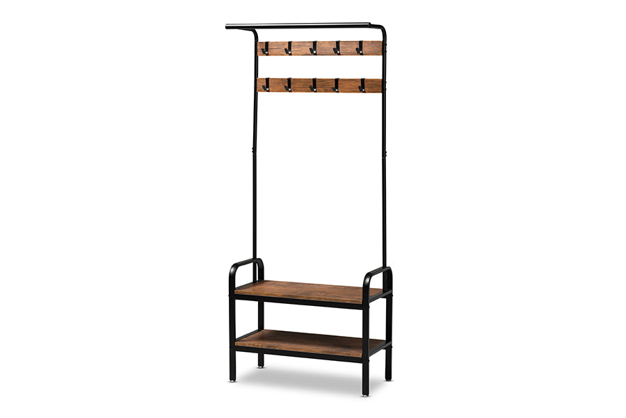 baxton studio aislin vintage rustic industrial distressed wood and black metal finished entryway hall tree | Modish Furniture Store-2