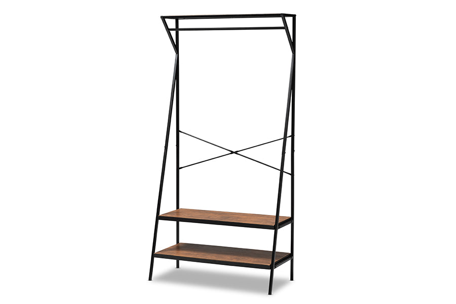 baxton studio laima vintage rustic industrial distressed wood and black metal finished entryway coat hanger | Modish Furniture Store-2