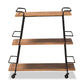 baxton studio bernard rustic industrial black metal and walnut finishe wood 3 tier mobile wine bar cart | Modish Furniture Store-3