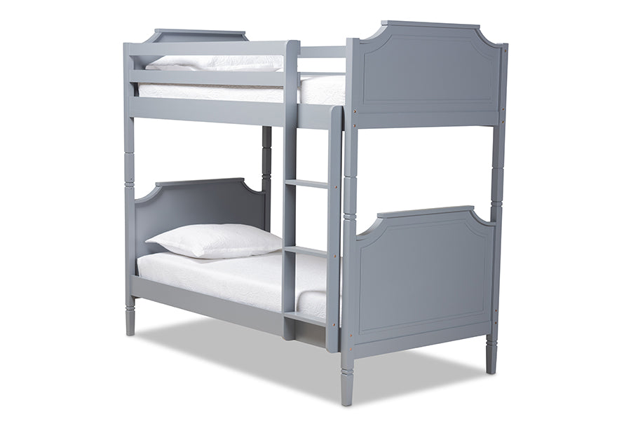 baxton studio mariana traditional transitional grey finished wood twin size bunk bed | Modish Furniture Store-2