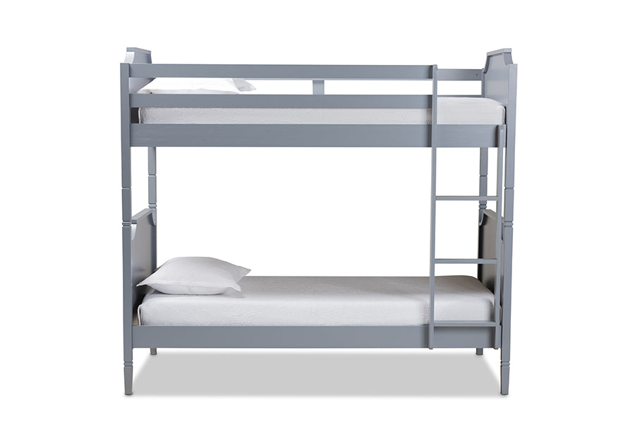 baxton studio mariana traditional transitional grey finished wood twin size bunk bed | Modish Furniture Store-3