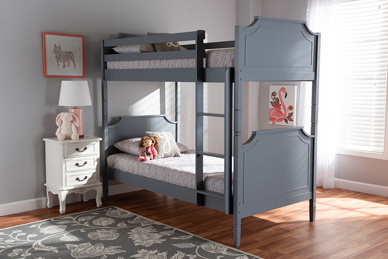 Baxton Studio Mariana Traditional Transitional Grey Finished Wood Twin Size Bunk Bed | Modishstore | Beds