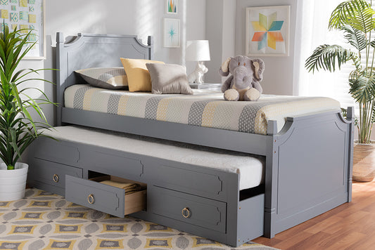 Baxton Studio Mariana Traditional Transitional Grey Finished Wood Twin Size 3-Drawer Storage Bed with Pull-Out Trundle Bed | Modishstore | Beds