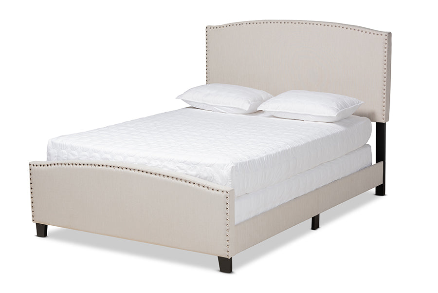 baxton studio morgan modern transitional beige fabric upholstered queen size panel bed | Modish Furniture Store-2