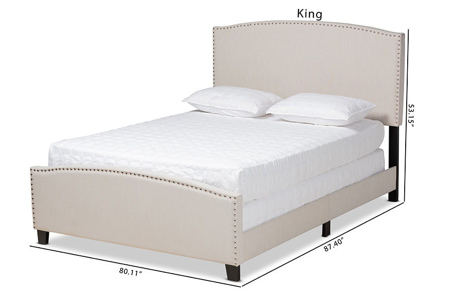 Baxton Studio Morgan Modern Transitional Beige Fabric Upholstered King Size Panel Bed | Beds | Modishstore - 6