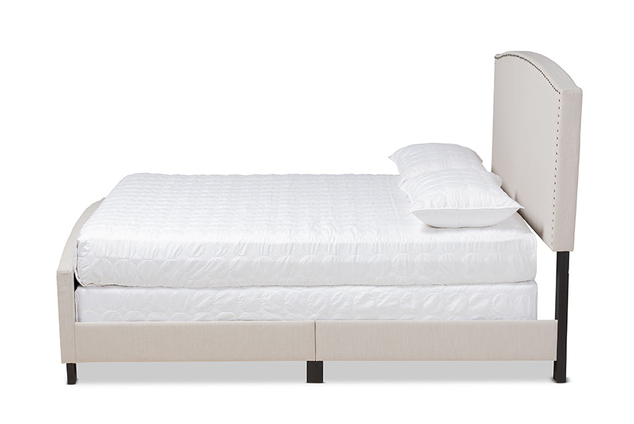 Baxton Studio Morgan Modern Transitional Beige Fabric Upholstered King Size Panel Bed | Beds | Modishstore - 3