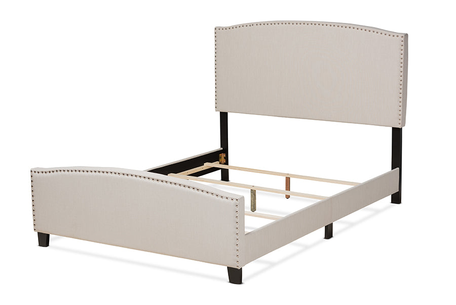 Baxton Studio Morgan Modern Transitional Beige Fabric Upholstered King Size Panel Bed | Beds | Modishstore - 7