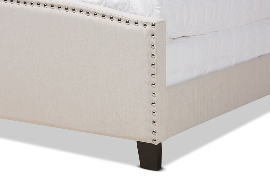 Baxton Studio Morgan Modern Transitional Beige Fabric Upholstered King Size Panel Bed | Beds | Modishstore - 4
