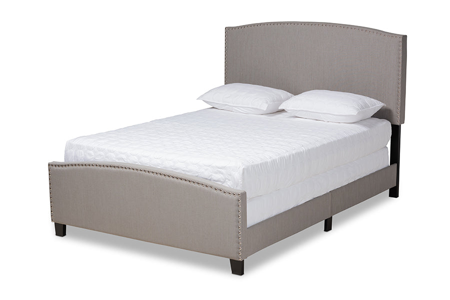 baxton studio morgan modern transitional beige fabric upholstered full size panel bed | Modish Furniture Store-2