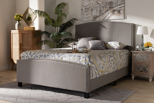 Baxton Studio Morgan Modern Transitional Grey Fabric Upholstered King Size Panel Bed | Modishstore | Beds
