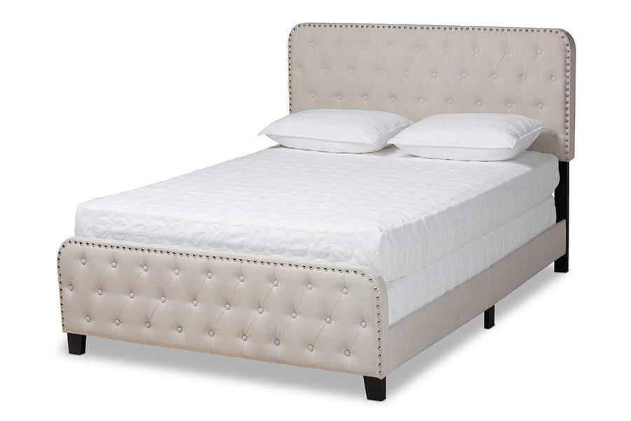baxton studio annalisa modern transitional beige fabric upholstered button tufted full size panel bed | Modish Furniture Store-2