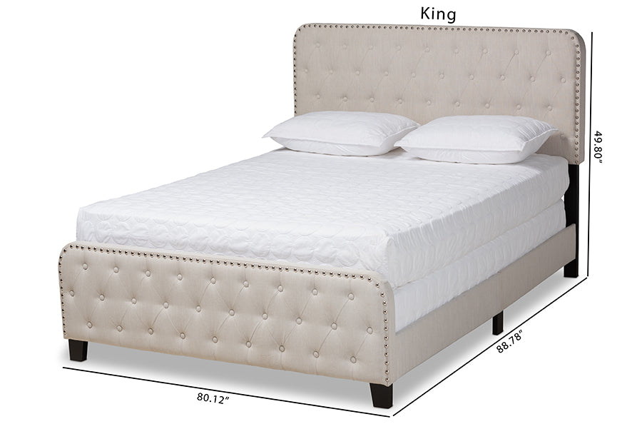 Baxton Studio Annalisa Modern Transitional Beige Fabric Upholstered Button Tufted King Size Panel Bed | Beds | Modishstore - 4