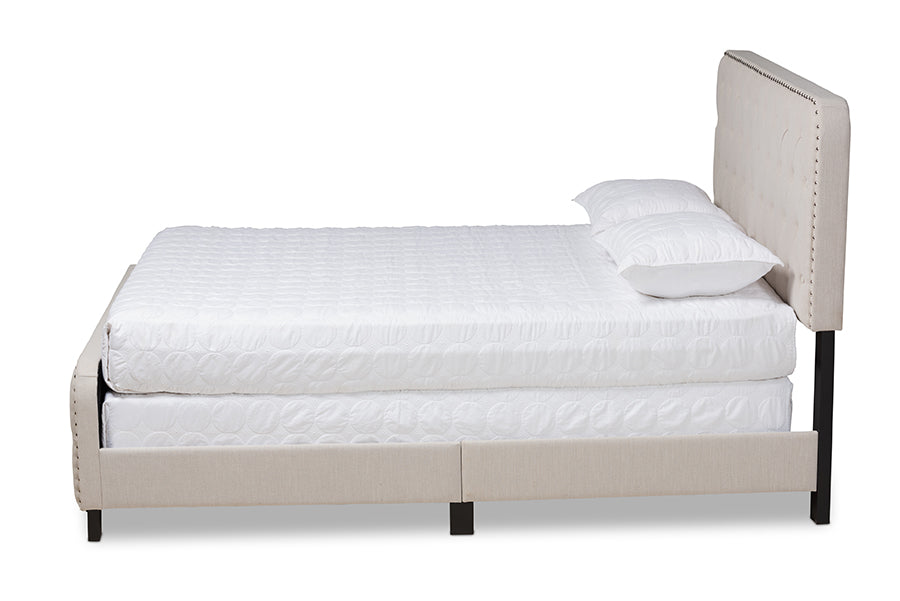 Baxton Studio Annalisa Modern Transitional Beige Fabric Upholstered Button Tufted King Size Panel Bed | Beds | Modishstore - 3
