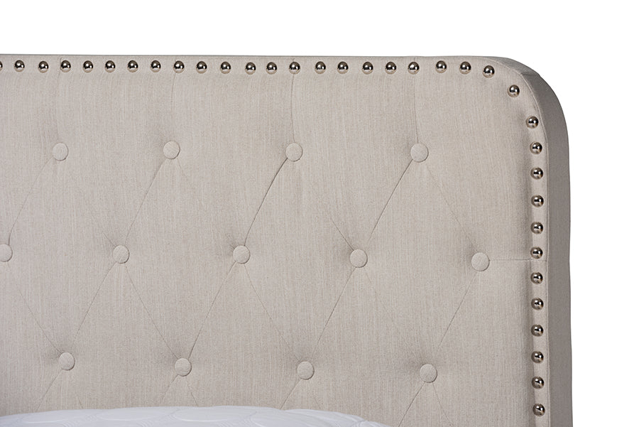 Baxton Studio Annalisa Modern Transitional Beige Fabric Upholstered Button Tufted King Size Panel Bed | Beds | Modishstore - 6