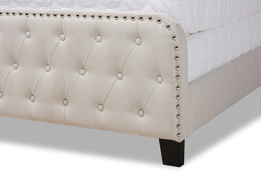 Baxton Studio Annalisa Modern Transitional Beige Fabric Upholstered Button Tufted Queen Size Panel Bed | Beds | Modishstore - 4