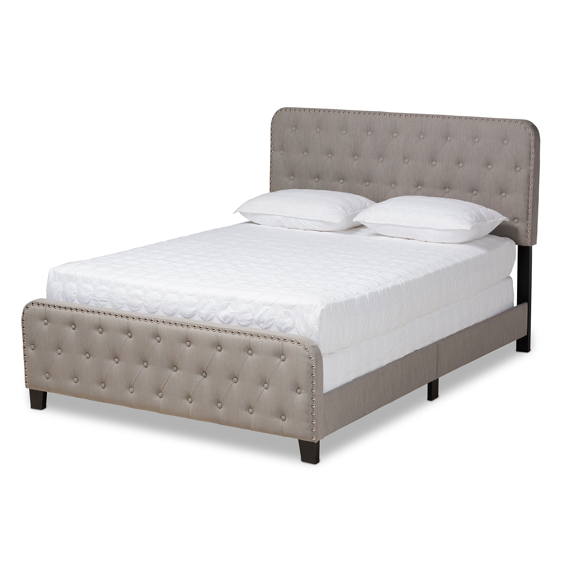 Baxton Studio Annalisa Modern Transitional Grey Fabric Upholstered Button Tufted Queen Size Panel Bed | Beds | Modishstore