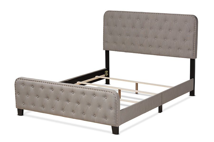 Baxton Studio Annalisa Modern Transitional Grey Fabric Upholstered Button Tufted Queen Size Panel Bed | Beds | Modishstore - 5