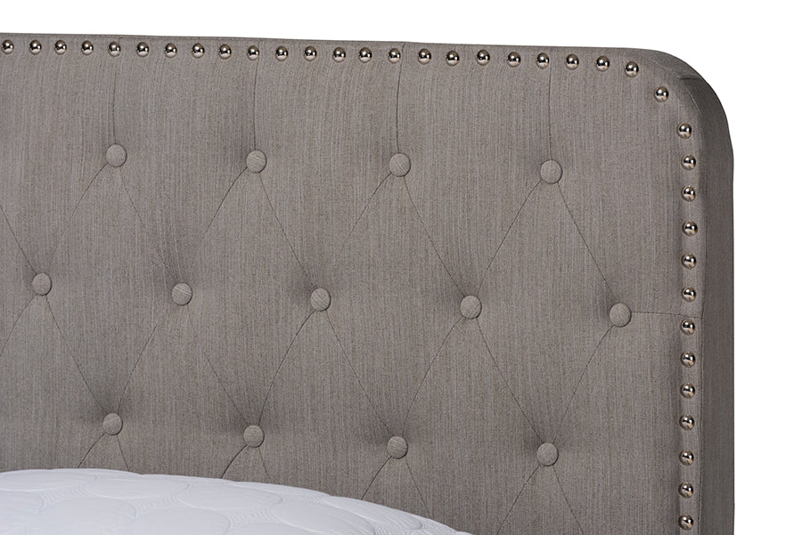 Baxton Studio Annalisa Modern Transitional Grey Fabric Upholstered Button Tufted Queen Size Panel Bed | Beds | Modishstore - 4