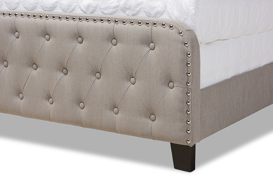 Baxton Studio Annalisa Modern Transitional Grey Fabric Upholstered Button Tufted Queen Size Panel Bed | Beds | Modishstore - 6