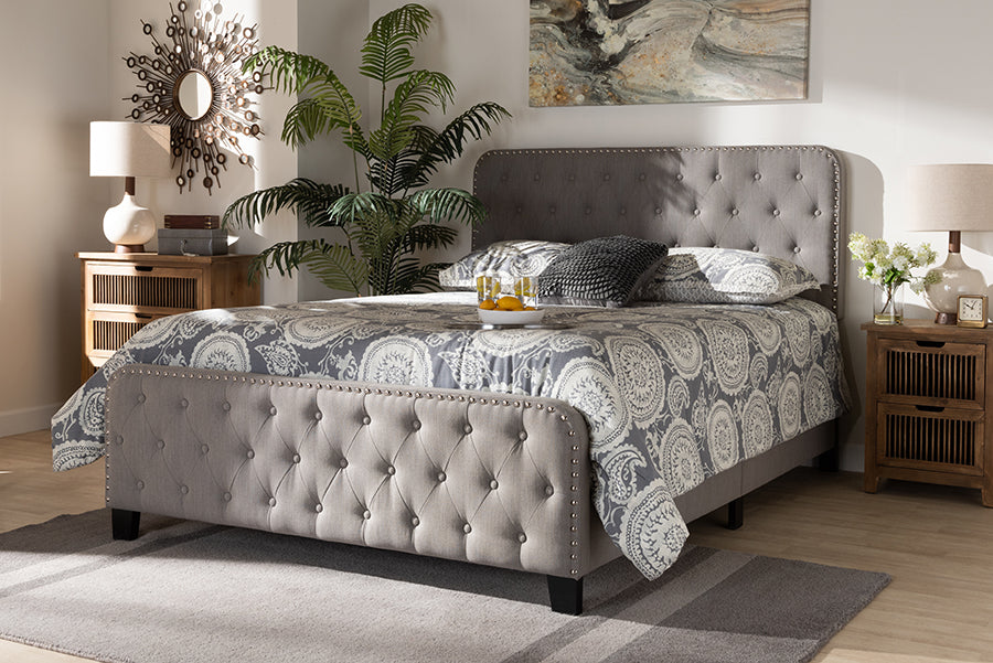Baxton Studio Annalisa Modern Transitional Grey Fabric Upholstered Button Tufted Queen Size Panel Bed | Beds | Modishstore - 2