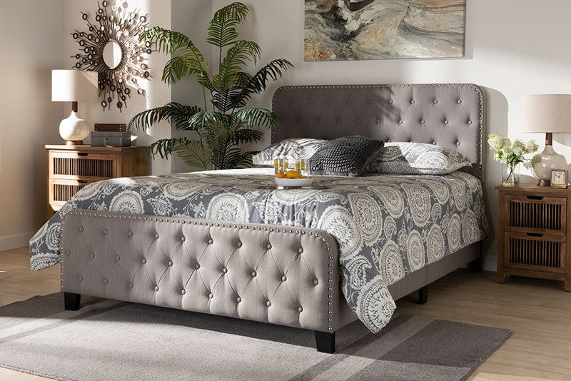 Baxton Studio Annalisa Modern Transitional Grey Fabric Upholstered Button Tufted King Size Panel Bed | Modishstore | Beds