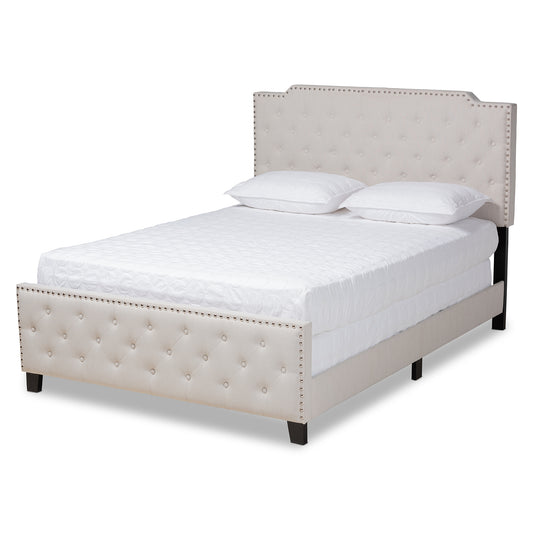 Baxton Studio Marion Modern Transitional Beige Fabric Upholstered Button Tufted King Size Panel Bed | Beds | Modishstore