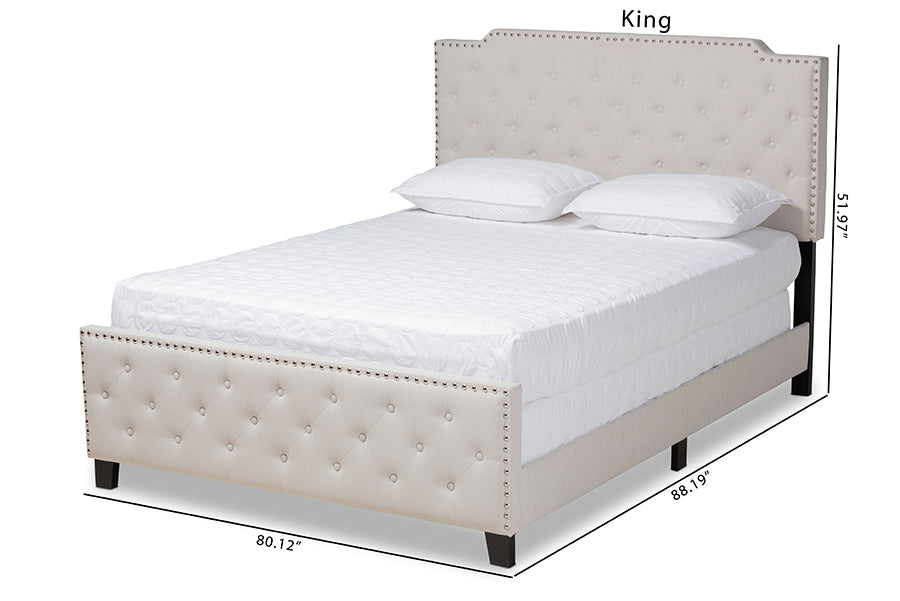 Baxton Studio Marion Modern Transitional Beige Fabric Upholstered Button Tufted King Size Panel Bed | Beds | Modishstore - 6