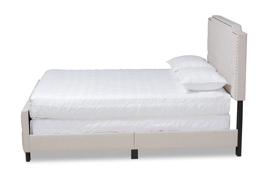 Baxton Studio Marion Modern Transitional Beige Fabric Upholstered Button Tufted King Size Panel Bed | Beds | Modishstore - 3