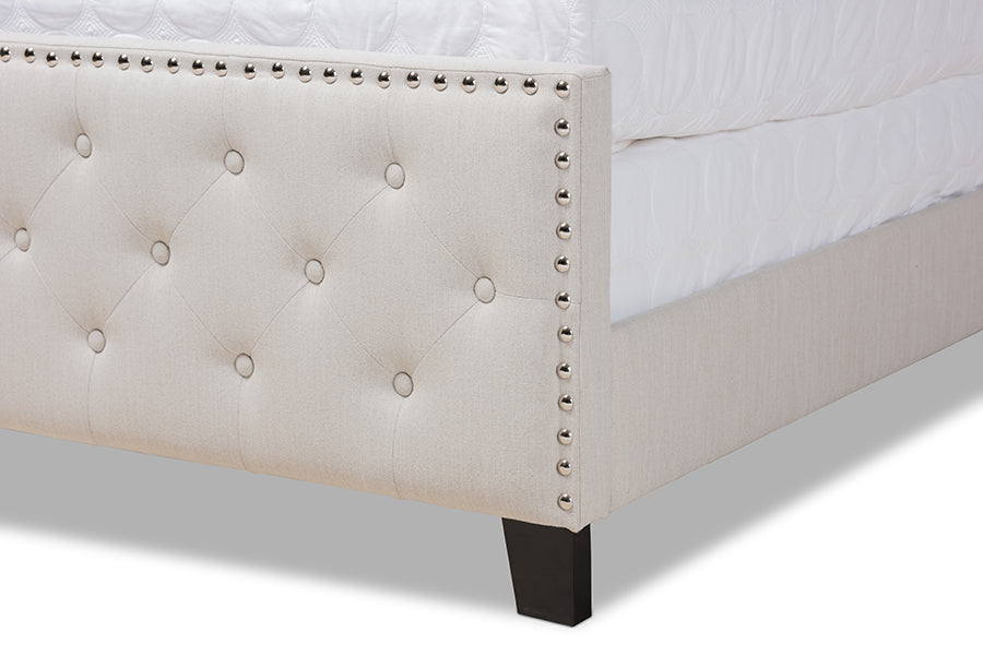 Baxton Studio Marion Modern Transitional Beige Fabric Upholstered Button Tufted King Size Panel Bed | Beds | Modishstore - 4