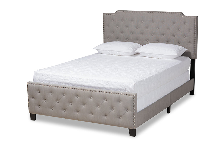 baxton studio marion modern transitional grey fabric upholstered button tufted full size panel bed | Modish Furniture Store-2