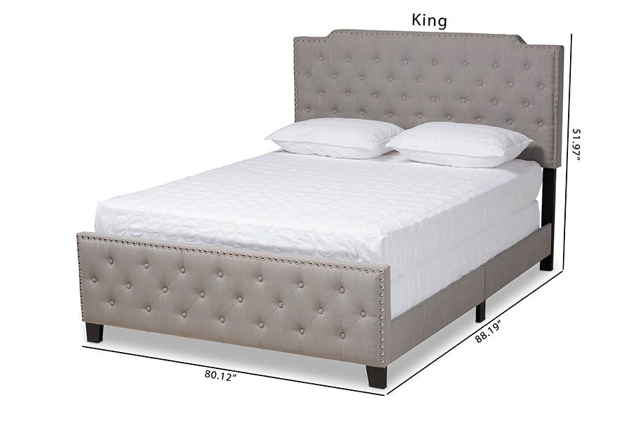 Baxton Studio Marion Modern Transitional Grey Fabric Upholstered Button Tufted King Size Panel Bed | Beds | Modishstore - 6