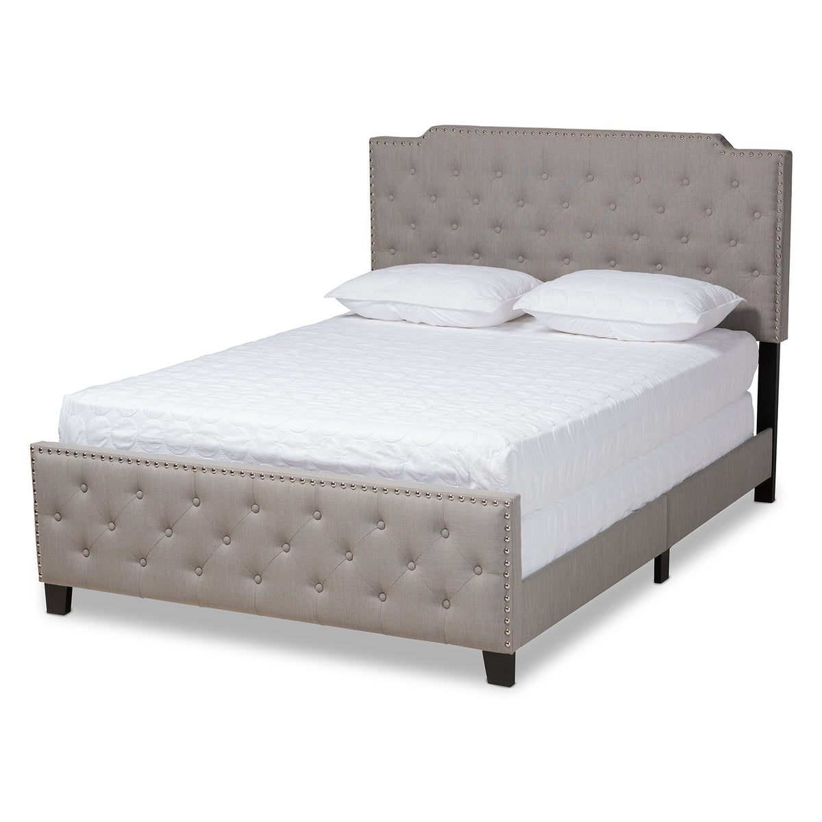 Baxton Studio Marion Modern Transitional Grey Fabric Upholstered Button Tufted King Size Panel Bed | Beds | Modishstore